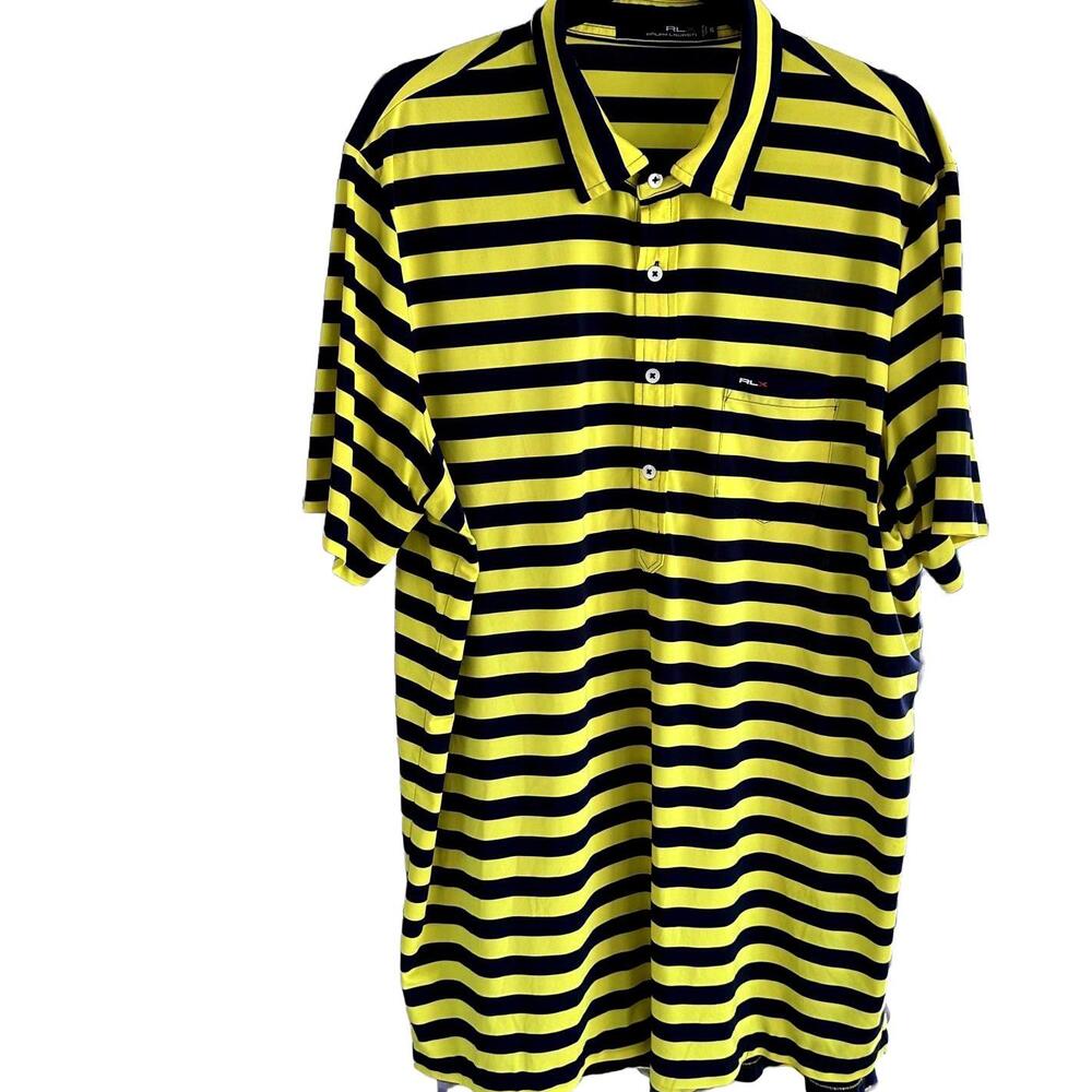 RLX Ralph Lauren Men's Striped Polo Shirt Yellow & Navy - Size XL
